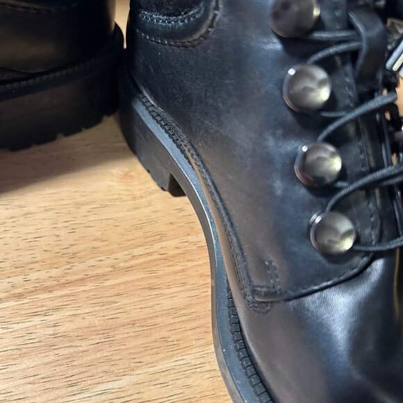 Womens Aquatalia Linda Black Leather Suede Trim Lace-Up Combat Moto Booties 8 - Picture 14 of 16